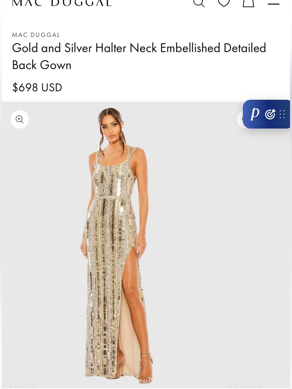 Mac Duggal Gold and Silver Halter Sequin Maxi Gown